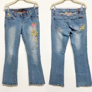 Zana Di Womens 90s Y2K Floral Embroidered Rhinestone Low Rise Flare Jean Size 9
